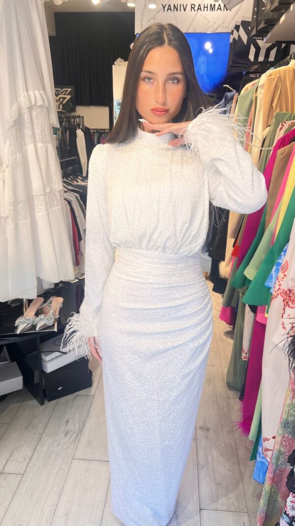 bridal feather sequin dress