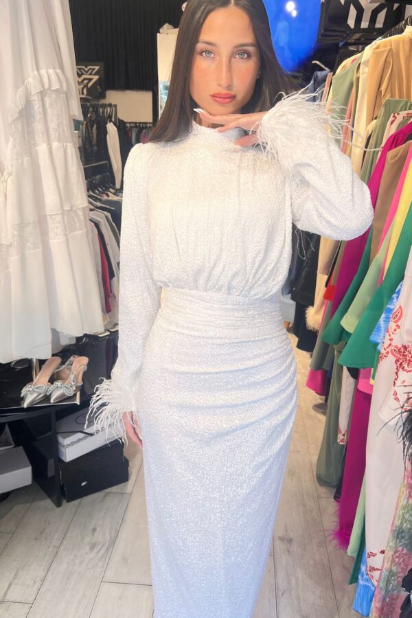 bridal feather sequin dress