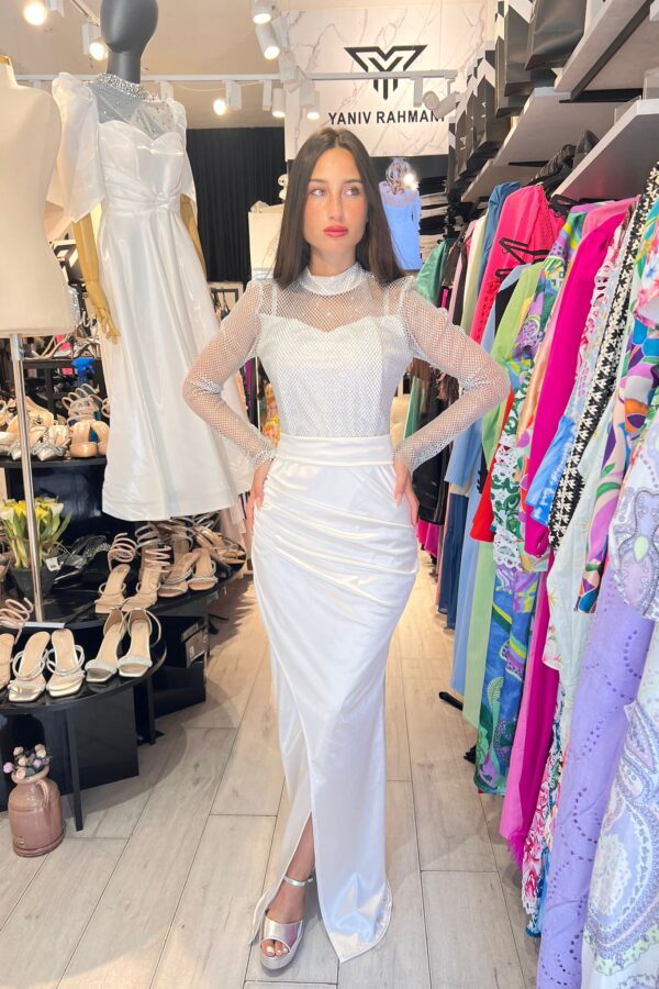 satin net combination dress