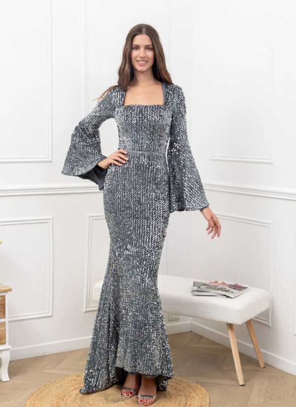 Velvet Sequin Puff Bust Dress