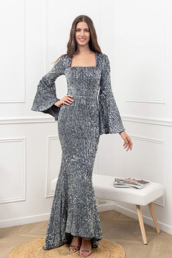 Velvet Sequin Puff Bust Dress